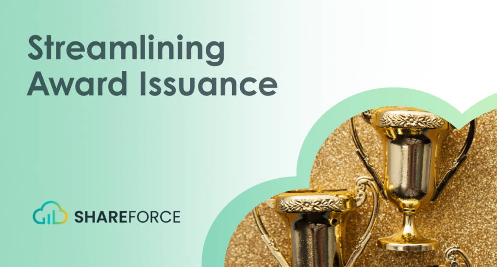 Streamlining Award Issuance. Several gold trophies on a sparkling gold background.