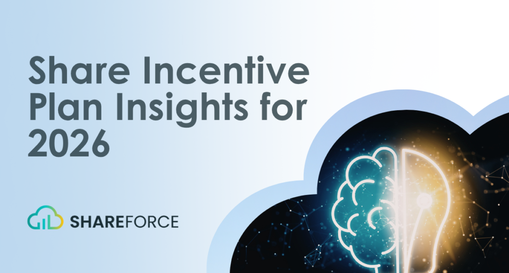 Share Incentive Plan Insights for 2026. SHAREFORCE logo. Stylized brain and lightbulb head outline.