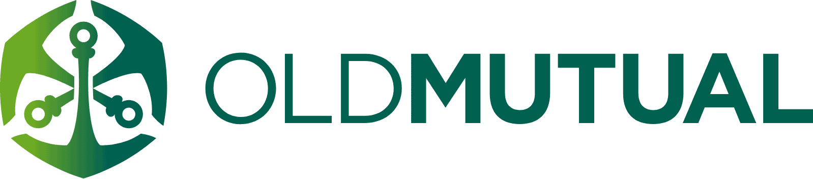Old Mutual logo: green hexagonal emblem with anchor and keys, beside "OLDMUTUAL" text.