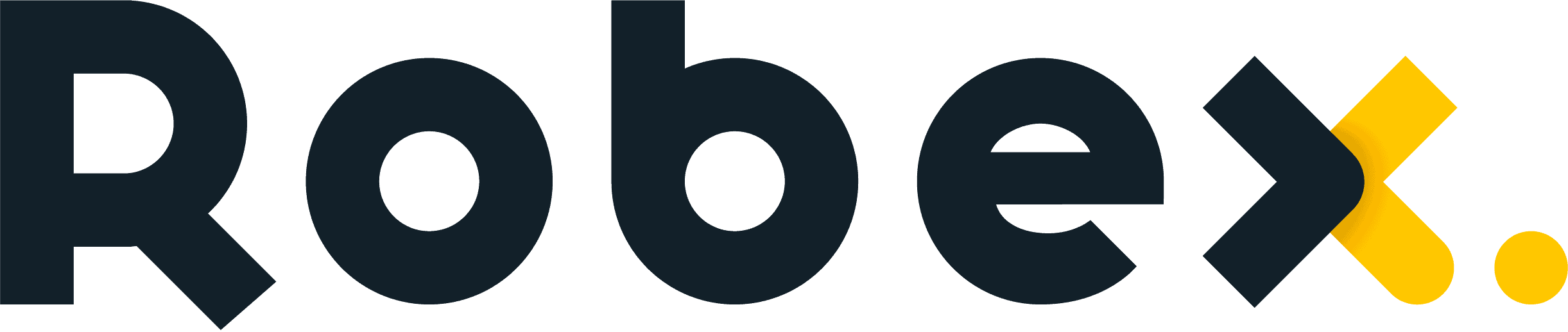 Robex logo with "Robe" in dark grey, a yellow right-pointing arrow for "x", and a yellow dot.