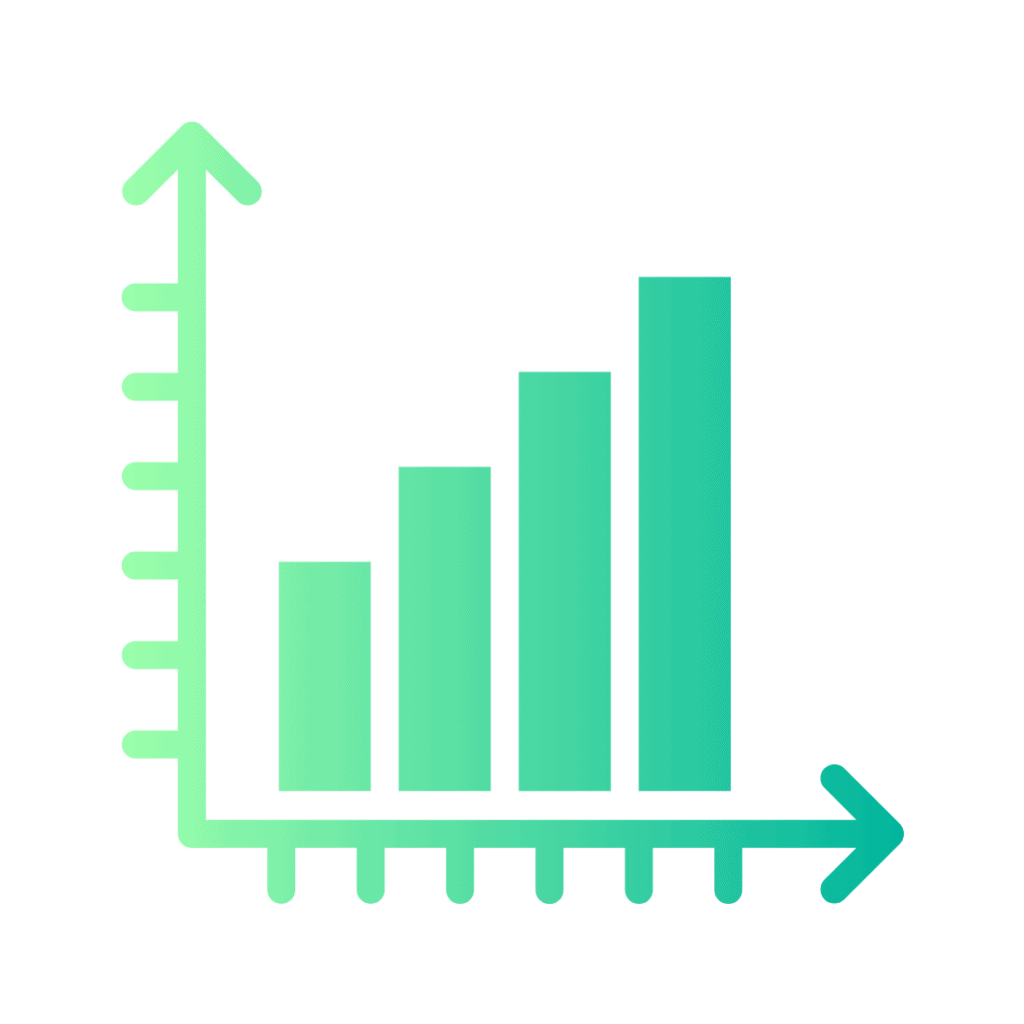 Bar chart with an x-axis, y-axis, and three vertical bars increasing in height from left to right.